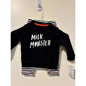 NWT Cat & Jack Black "Milk Monster"‎ Sweatshirt & Pants Outfit - 12M